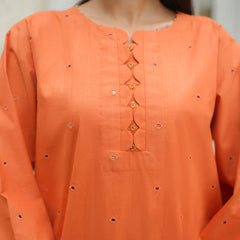 Surkhab – Orange Schiffli 3-Piece Outfit