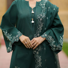 Mehr | Dark Green Embroidered Lawn 3-Piece