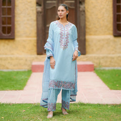 Afsana | Powder Blue Embroidered Lawn 3-Piece