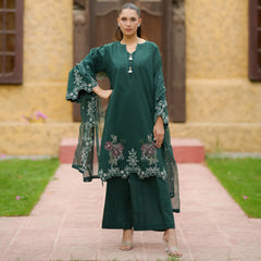 Mehr | Dark Green Embroidered Lawn 3-Piece