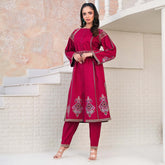 RIVAJ | Deep Maroon Belted 2-Piece Suit