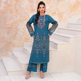 UFAQ | Teal Blue Organza Patch 2-Piece Suit