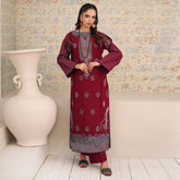 SHAFAQ | Deep Red Long Kurta 2-Piece Suit