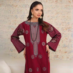 SHAFAQ | Deep Red Long Kurta 2-Piece Suit