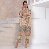 ROOHI | Beige/Sand Printed 2-Piece Suit