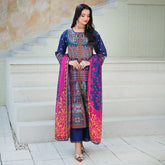 MINA - Navy Blue Geometric 3-Piece Luxury Suit