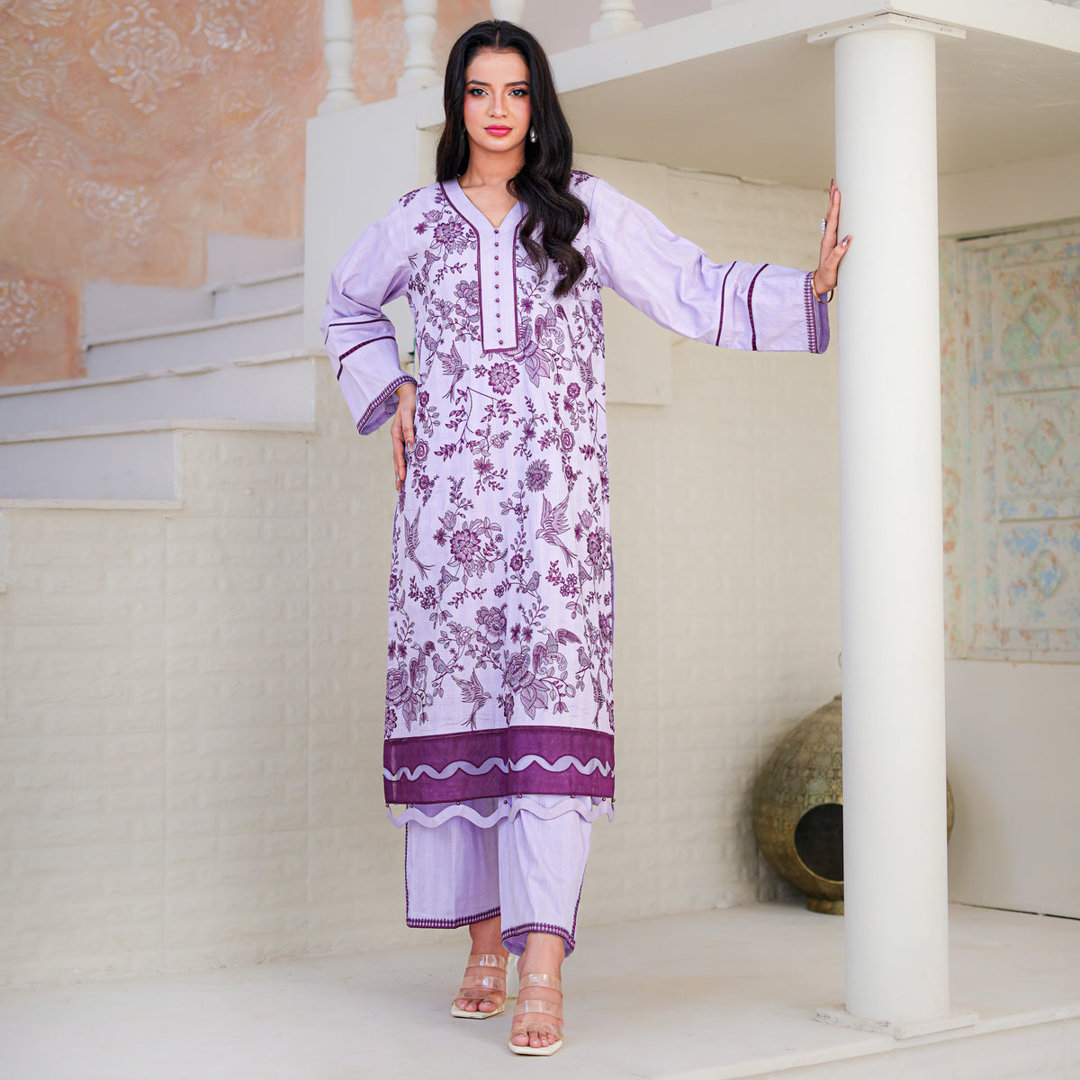 ASHIANA – Lilac Minimalist Floral 2-Piece Suit