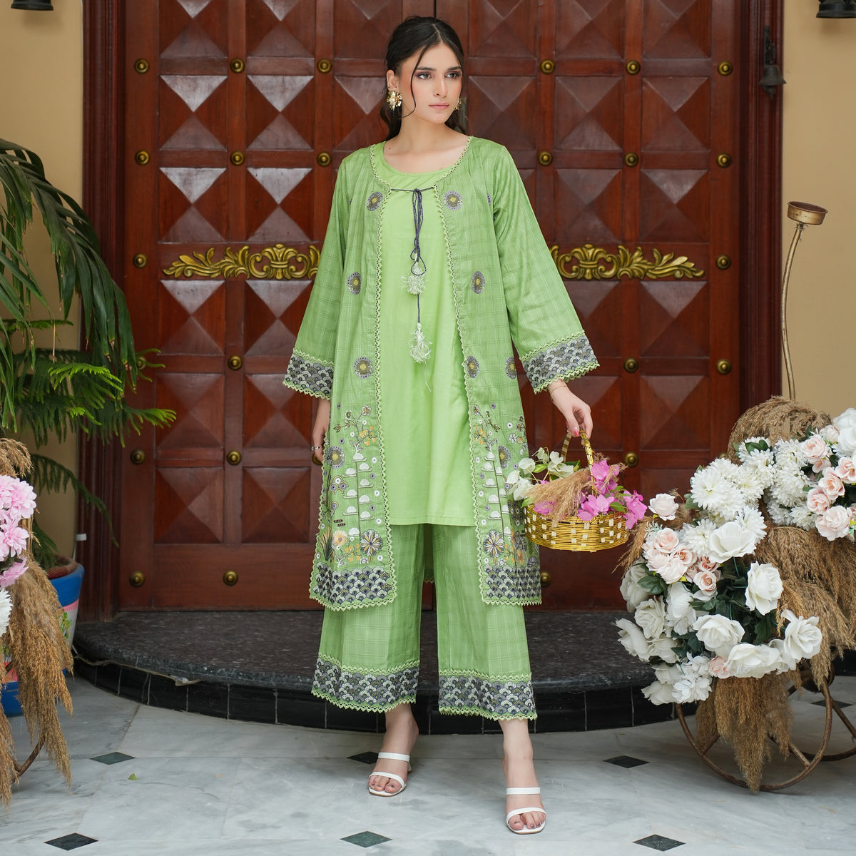 SHABNAM – Lime Green Embroidered 2-Piece Suit
