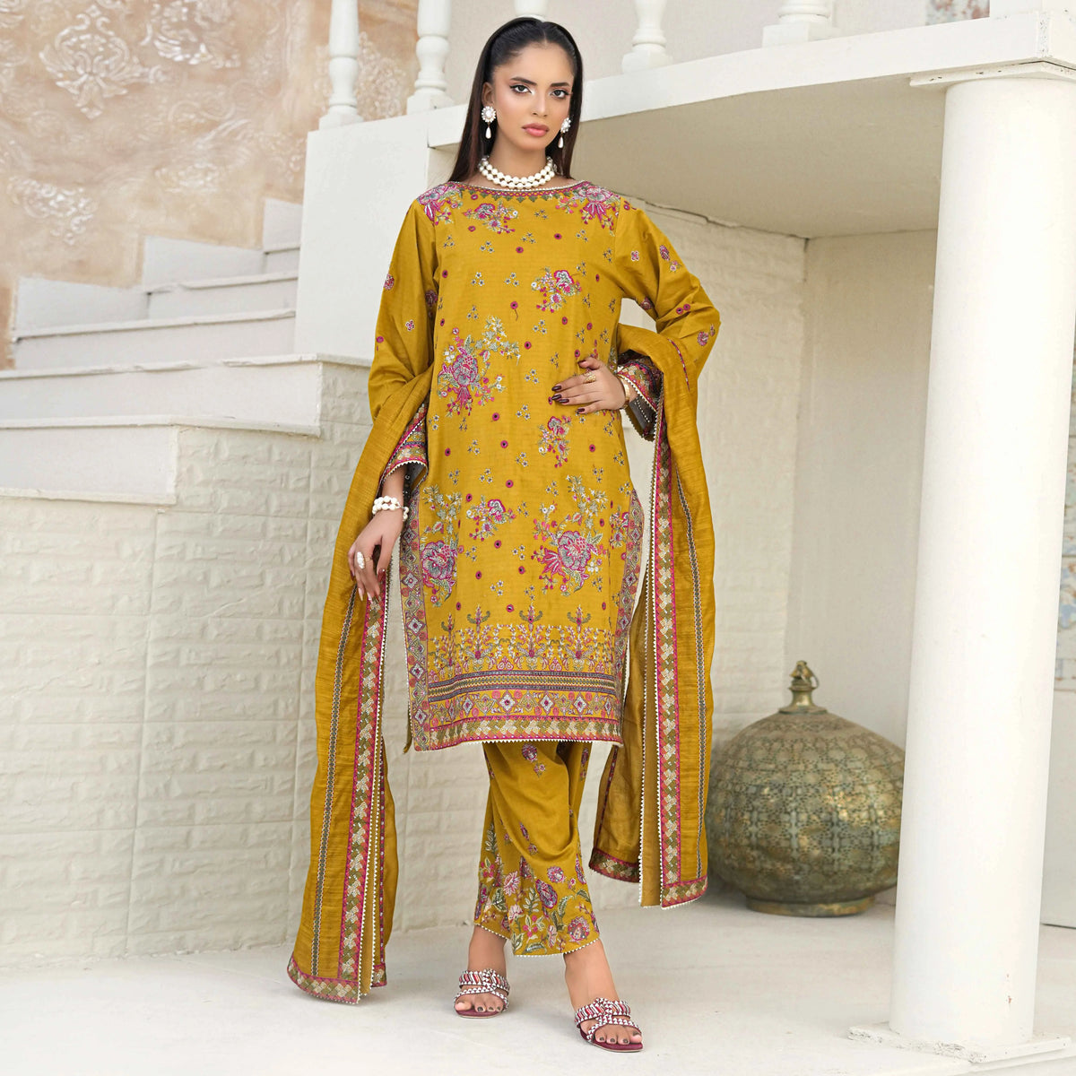GHAZAL | Mustard Yellow Floral 3-Piece Suit