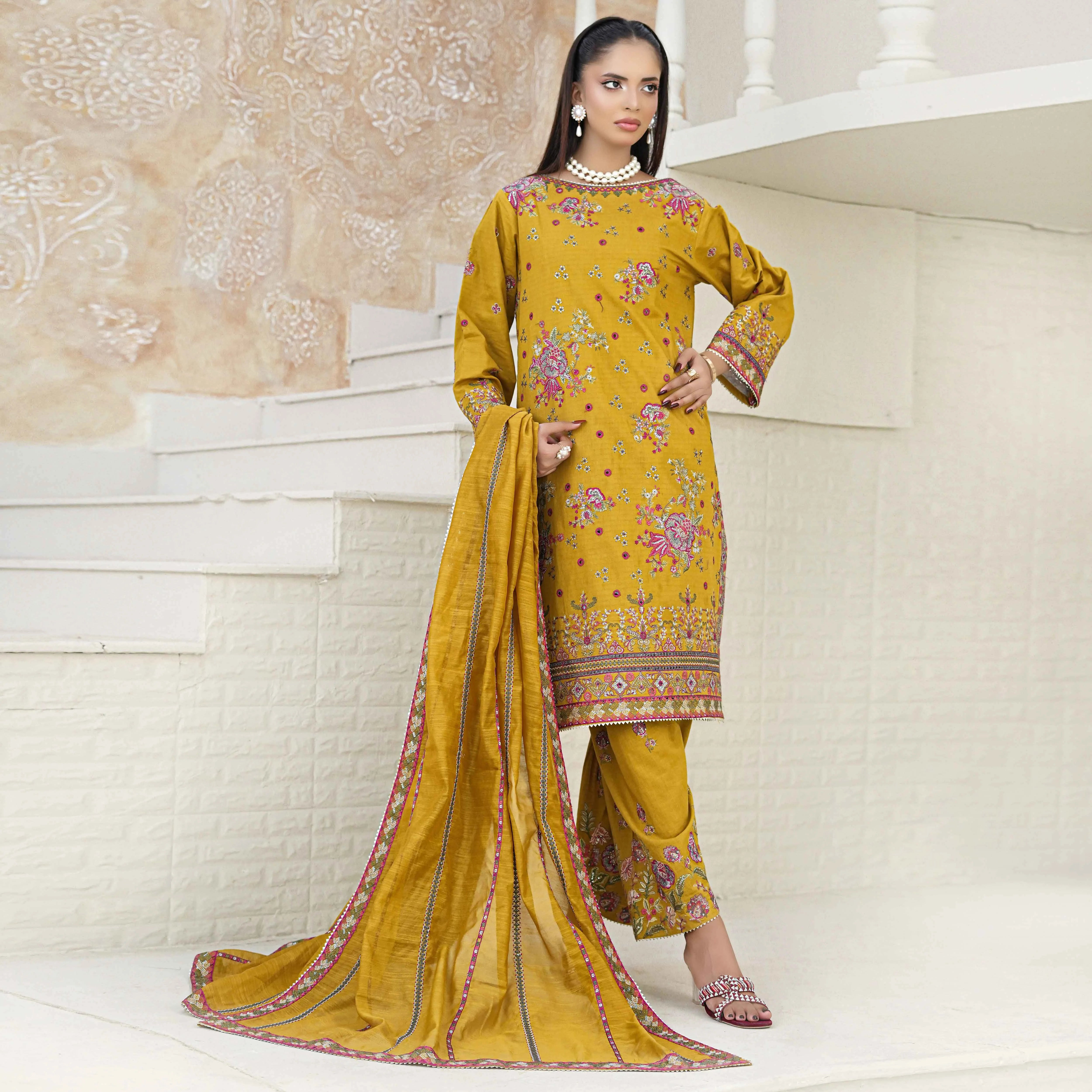 GHAZAL | Mustard Yellow Floral 3-Piece Suit