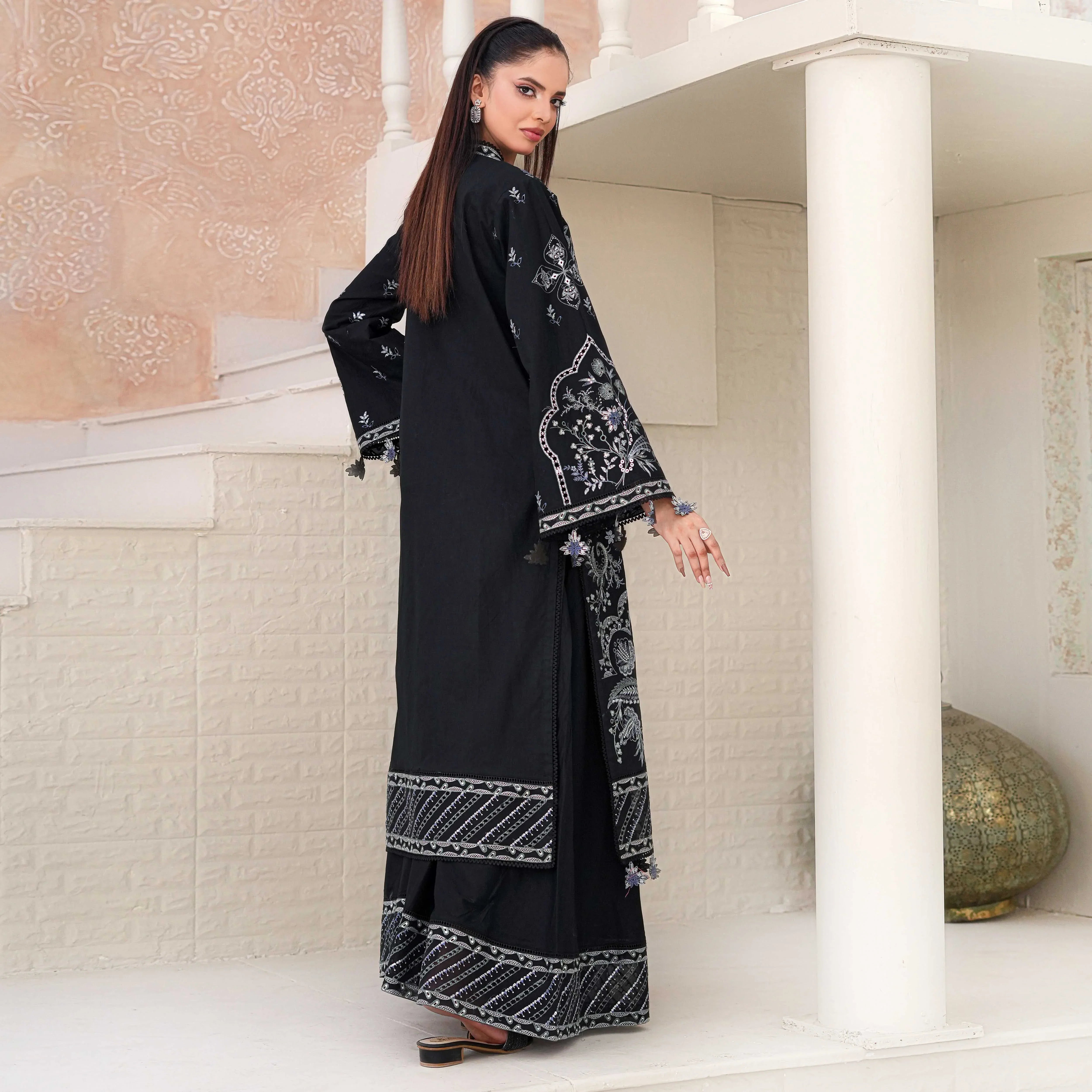 KAHKASHAN | Black & Silver 3-Piece Suit
