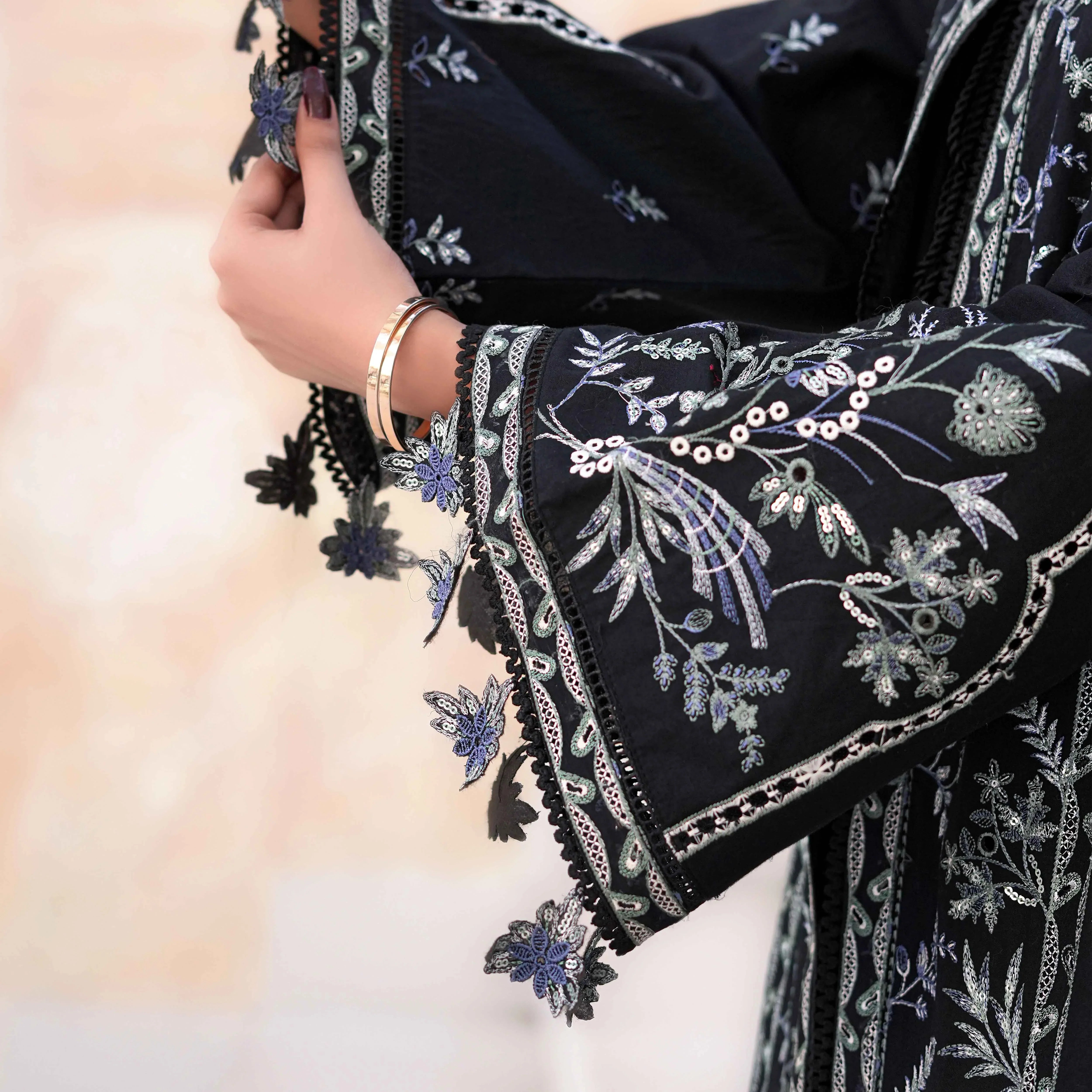 KAHKASHAN | Black & Silver 3-Piece Suit