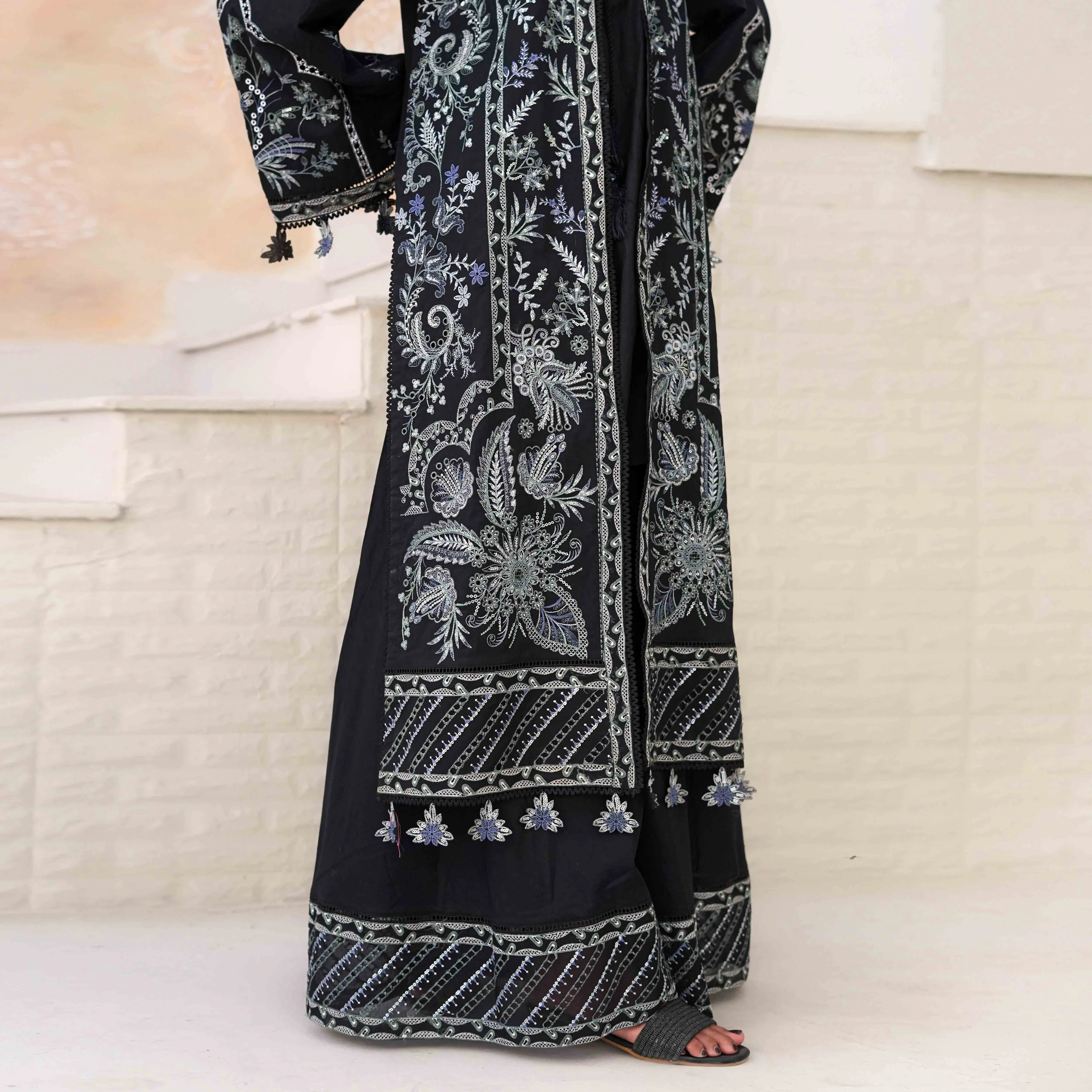 KAHKASHAN | Black & Silver 3-Piece Suit