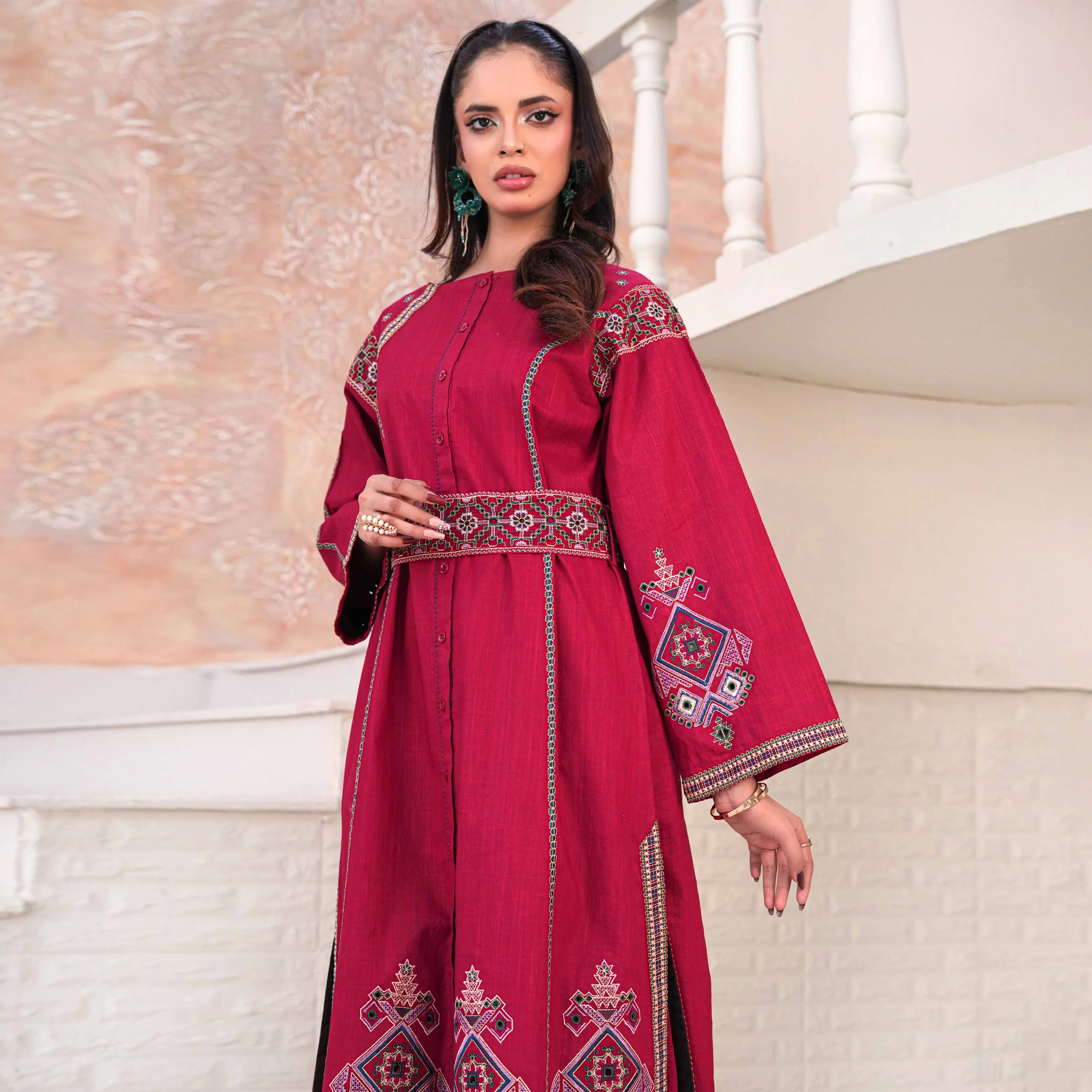 RIVAJ | Deep Maroon Belted 2-Piece Suit