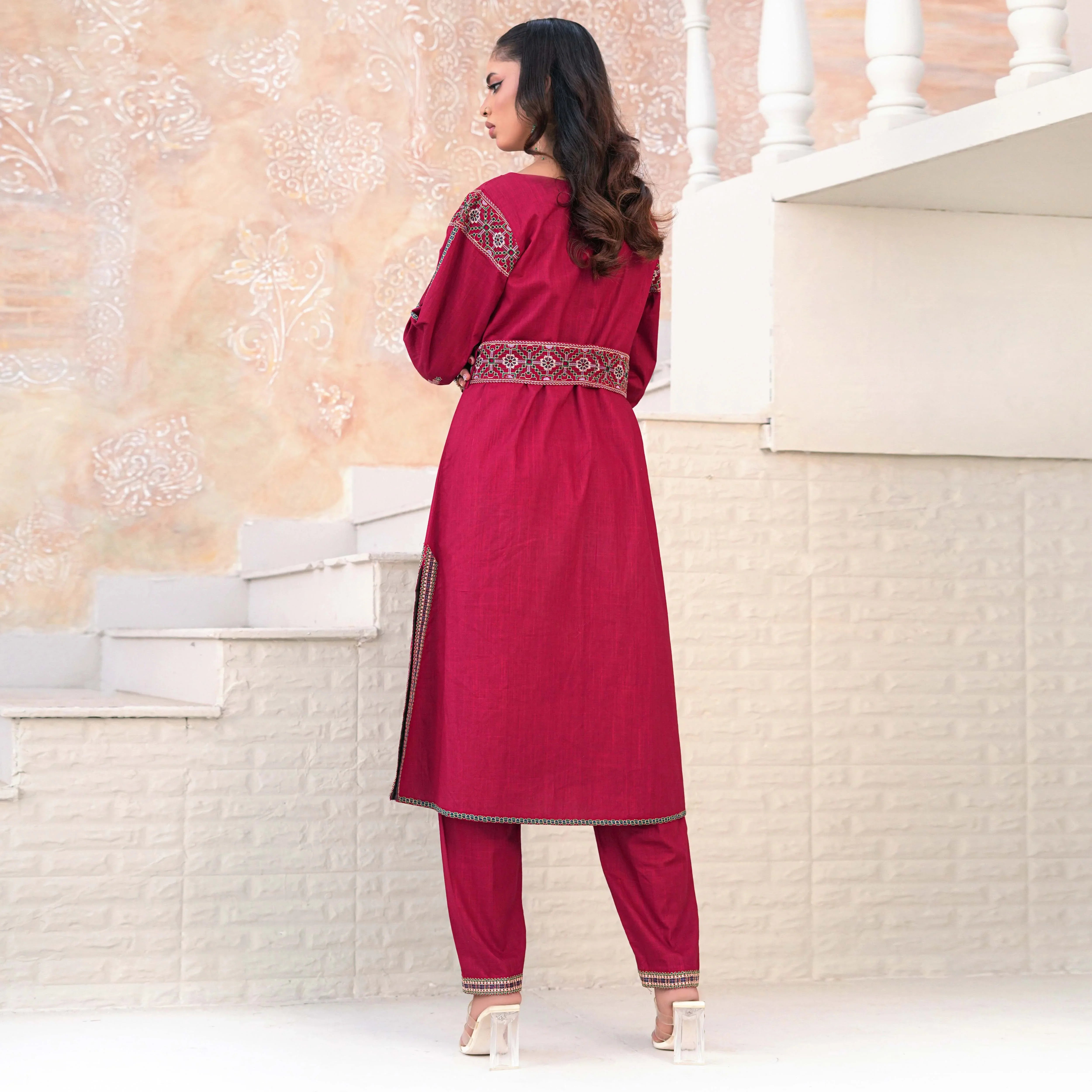 RIVAJ | Deep Maroon Belted 2-Piece Suit