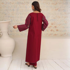 SHAFAQ | Deep Red Long Kurta 2-Piece Suit