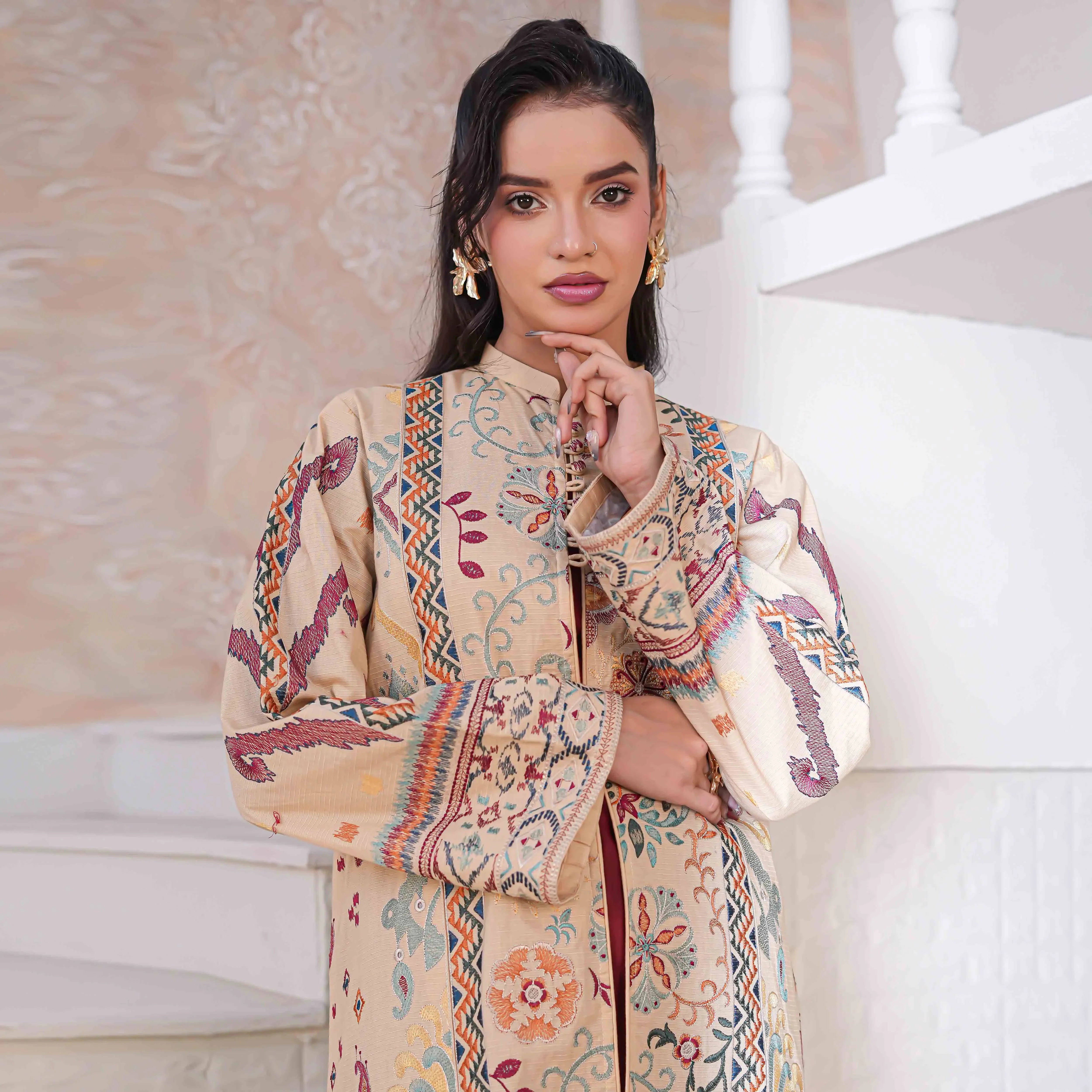 ROOHI | Beige/Sand Printed 2-Piece Suit