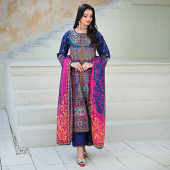 MINA - Navy Blue Geometric 3-Piece Luxury Suit